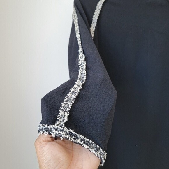 KOREAN BRAND Work Dress 3/4 Sleeves Black Tweed Trim Size Large - Picture 5 of 11